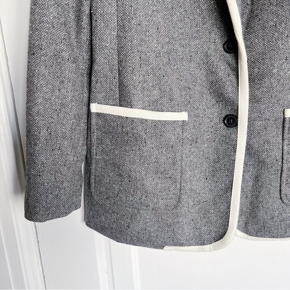 Banana Republic • Piped Grey Hack ing Jacket blazer two tone wool tweed long - Picture 6 of 12